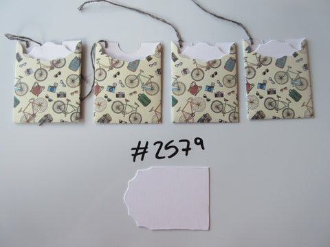 Set of 4 No.2579 Cream with Bicycles, Cameras & Backpack Unique Handmade Gift Tags