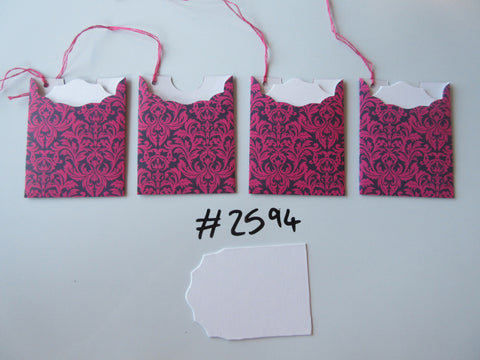 Set of 4 No.2594 Pink Damask Print Unique Handmade Gift Tags