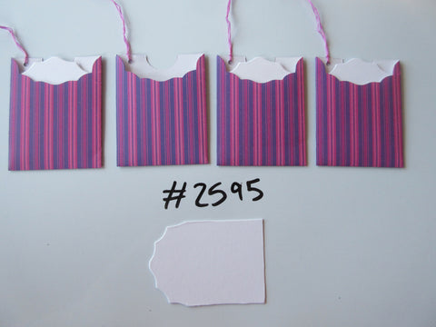 Set of 4 No.2595 Pink and Purple Stripes Unique Handmade Gift Tags