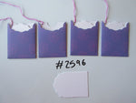 Set of 4 No.2596 Purple with Pink Flower Outlines Unique Handmade Gift Tags