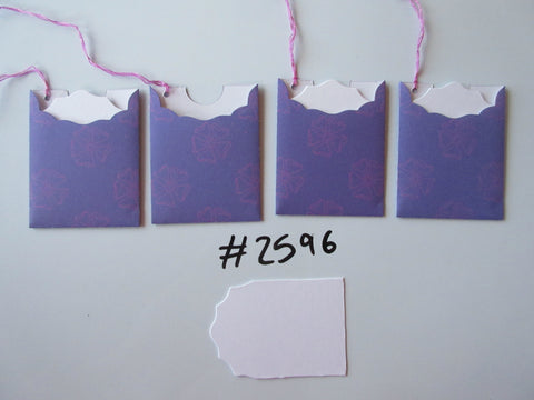 Set of 4 No.2596 Purple with Pink Flower Outlines Unique Handmade Gift Tags