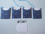 Set of 4 No.2601 Dark Blue with Blue Dots and Stripes Unique Handmade Gift Tags