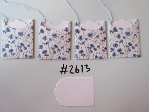 Set of 4 No.2613 White with Blue Flowers Unique Handmade Gift Tags