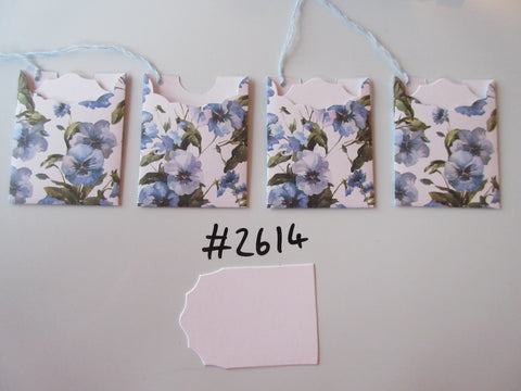 Set of 4 No.2614 White with Big Blue Flowers Unique Handmade Gift Tags