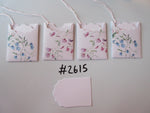 Set of 4 No.2615 White with Pink and Blue Flowers Unique Handmade Gift Tags