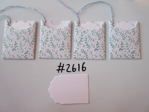 Set of 4 No.2616 White with Blue/Green Leaves and Spots Unique Handmade Gift Tags