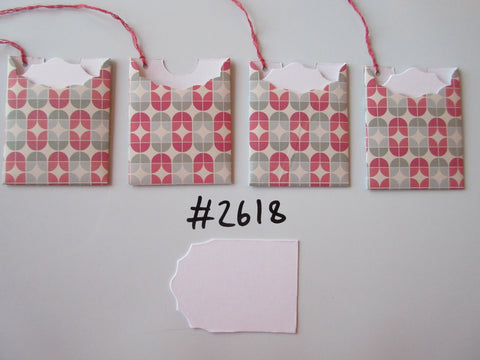 Set of 4 No.2618 Cream with Red and Blue Geometric Print Unique Handmade Gift Tags