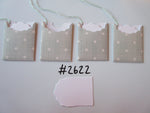 Set of 4 No.2622 Pale Green with White Stripes and Dots Unique Handmade Gift Tags