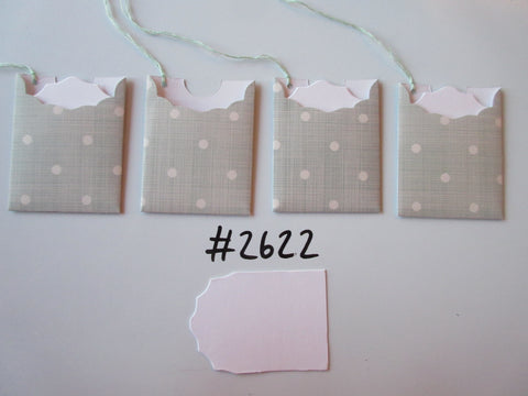 Set of 4 No.2622 Pale Green with White Stripes and Dots Unique Handmade Gift Tags