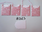 Set of 4 No.2623 Pink with White Flower Motifs Unique Handmade Gift Tags