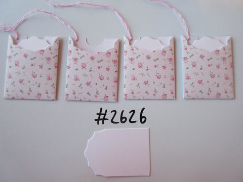 Set of 4 No.2626 Cream with Pink Roses and Green Leaves Unique Handmade Gift Tags