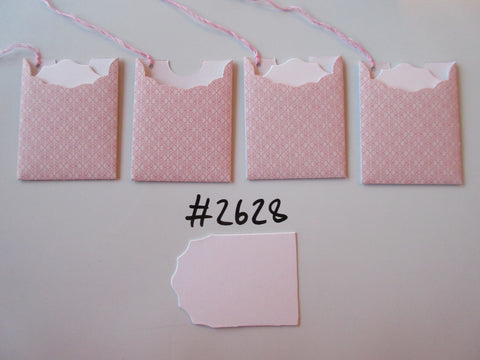 Set of 4 No.2628 Pink and White Fleur de Lis Style Print Unique Handmade Gift Tags