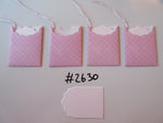 Set of 4 No.2630 Pink with White Diagonal X Pattern Unique Handmade Gift Tags