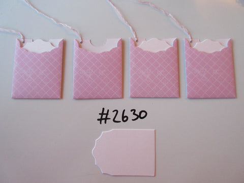 Set of 4 No.2630 Pink with White Diagonal X Pattern Unique Handmade Gift Tags