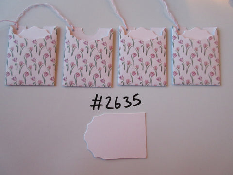 Set of 4 No.2635 White with Lilac Tulips Unique Handmade Gift Tags