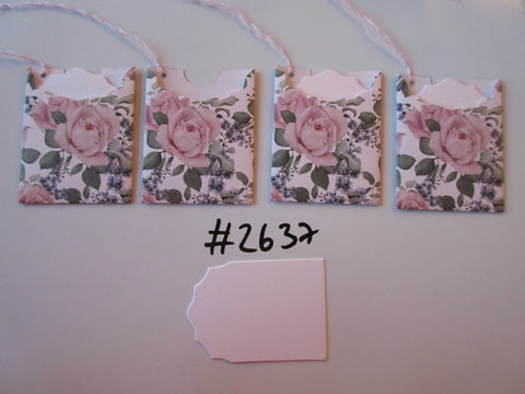 Set of 4 No.2637 Pale Pink Roses with Blue Flowers Unique Handmade Gift Tags