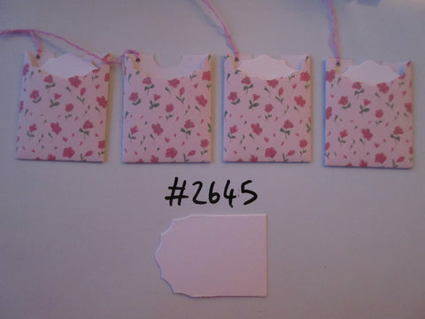 Set of 4 No.2645 Pale Pink with Pink Flowers Unique Handmade Gift Tags