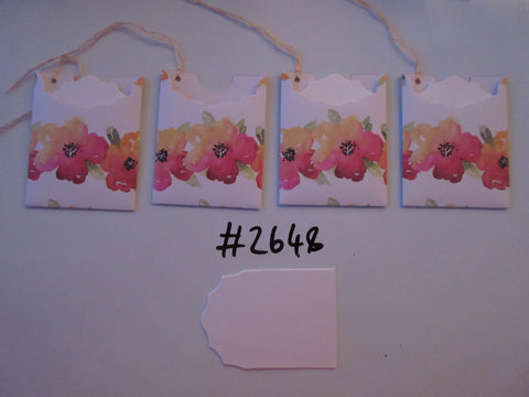 Set of 4 No.2648 White with Yellow / Orange Flowers Unique Handmade Gift Tags