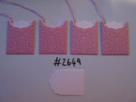 Set of 4 No.2649 Pink with White Pattern Print Unique Handmade Gift Tags