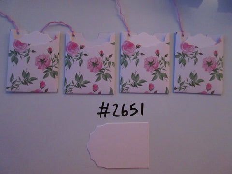 Set of 4 No.2651 White with Pink Roses Unique Handmade Gift Tags