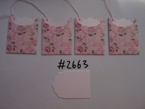 Set of 4 No.2663 Pink with Pink and White Flowers Unique Handmade Gift Tags