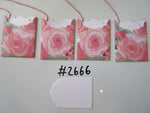 Set of 4 No.2666 Giant Pink Watercolour Roses Unique Handmade Gift Tags