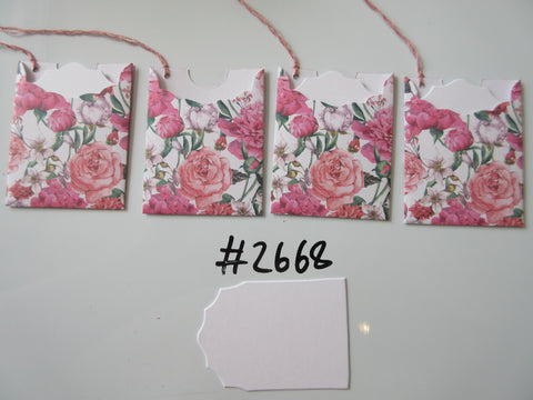 Set of 4 No.2668 Vintage Pink Flowers Unique Handmade Gift Tags