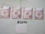 Set of 4 No.2670 White and Pink Neutral Colour Roses Unique Handmade Gift Tags