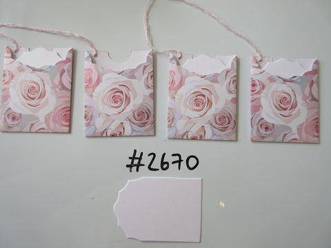 Set of 4 No.2670 White and Pink Neutral Colour Roses Unique Handmade Gift Tags