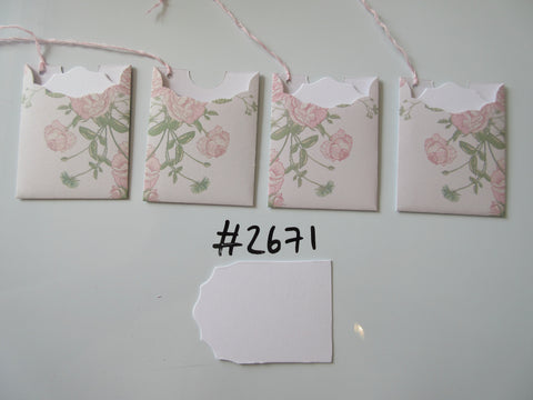 Set of 4 No.2671 Pale Grey with Roses Unique Handmade Gift Tags