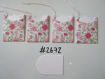 Set of 4 No.2672 White with Pink Flowers and Leaves Unique Handmade Gift Tags