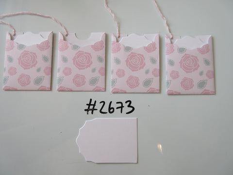 Set of 4 No.2673 Pale Pink with Pink Roses Unique Handmade Gift Tags