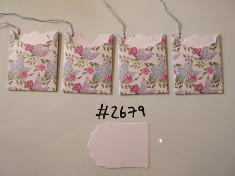 Set of 4 No.2679 Blue, Lilac and Pink Flowers Unique Handmade Gift Tags