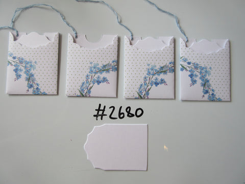 Set of 4 No.2680 Blue Flowers and Green Dots Unique Handmade Gift Tags