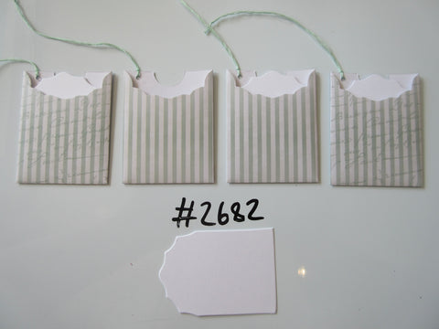 Set of 4 No.2682 Pale Green Stripe and Script Unique Handmade Gift Tags