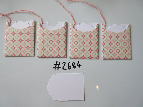 Set of 4 No.2684 Pink and Cream Geometric Unique Handmade Gift Tags