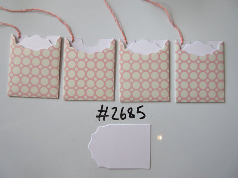 Set of 4 No.2685 Pink and Cream Circles Unique Handmade Gift Tags