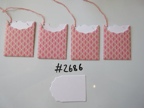 Set of 4 No.2686 Pink with Cream Fish Eye Design Unique Handmade Gift Tags