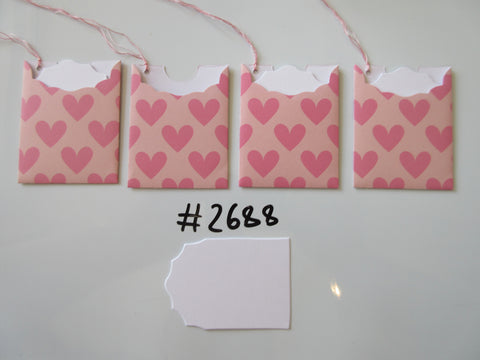 Set of 4 No.2688 Pale Pink with Pink Hearts Unique Handmade Gift Tags