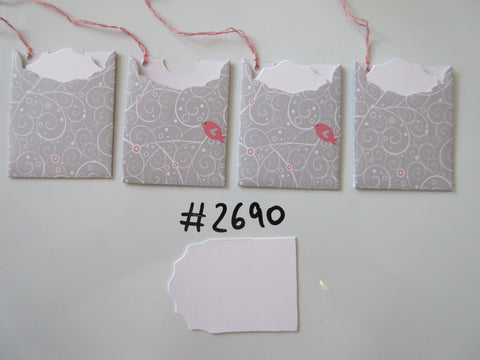 Set of 4 No.2690 Grey with White Swirl Patterns Unique Handmade Gift Tags