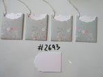 Set of 4 No.2693 Green with Flowers and Scrolls Unique Handmade Gift Tags