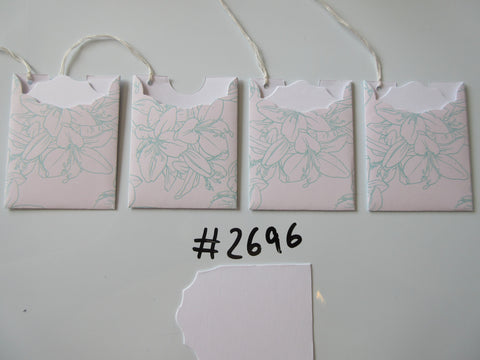 Set of 4 No.2696 White with Green Lily Outline Unique Handmade Gift Tags