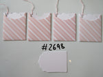 Set of 4 No.2698 Pale Pink and White Diagonal Stripe Unique Handmade Gift Tags