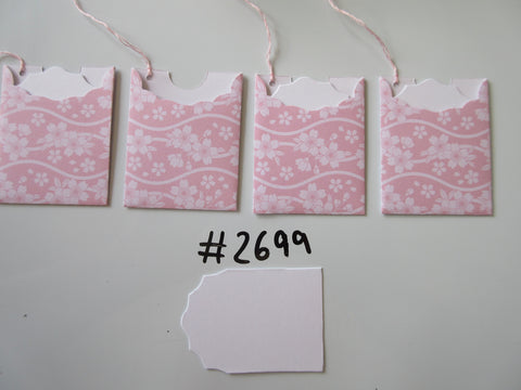 Set of 4 No.2699 Pink with Pale Pink Flowers & Wavy Line Unique Handmade Gift Tags