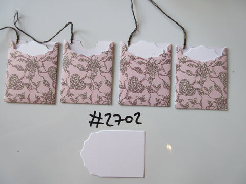 Set of 4 No.2702 Pale Pink with Brown Stitch Like Detail Unique Handmade Gift Tags