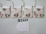 Set of 4 No.2703 Cream with Coloured Chickens Unique Handmade Gift Tags