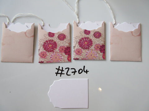 Set of 4 No.2704 Champagne Colour with Pink Flowers Unique Handmade Gift Tags