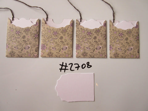 Set of 4 No.2708 Green with Flowers & Leaves in Swirls Unique Handmade Gift Tags