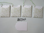 Set of 4 No.2711 White with Pale Green Flower Pattern Unique Handmade Gift Tags