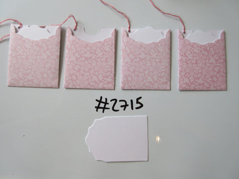 Set of 4 No.2715 Pale Pink with Flowers and Leaves Unique Handmade Gift Tags